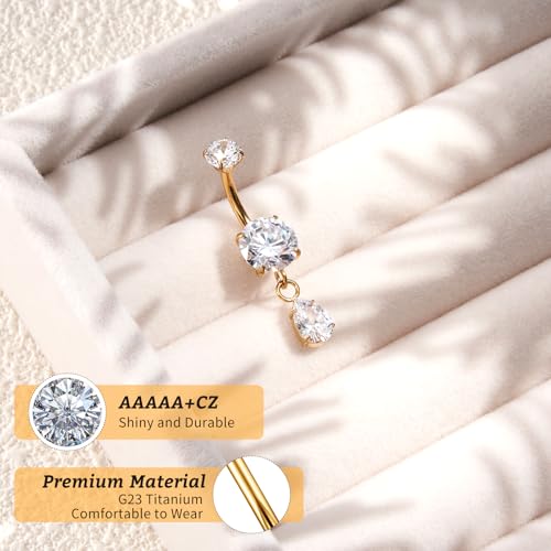 G23 Titanium Belly Button Rings Dangle CZ Belly Rings Curved Navel Rings Teardrop Internally Threaded Cute Belly Piercing 8mm-16mm - color: Style A| Gold, size: 12MM