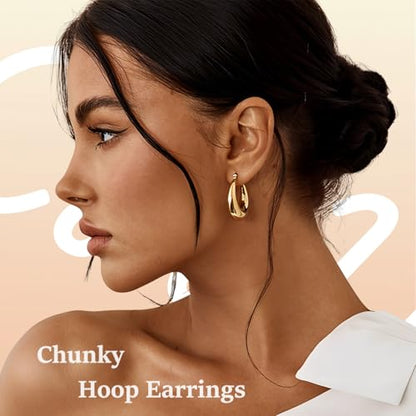 6 Pairs Gold Hoop Earrings Set for Women, 14K Gold Plated Lightweight Chunky Twisted Huggie Hoops, Hypoallergenic Small Thick Hoop Multipack Jewelry Gift - color: Twisted Gold