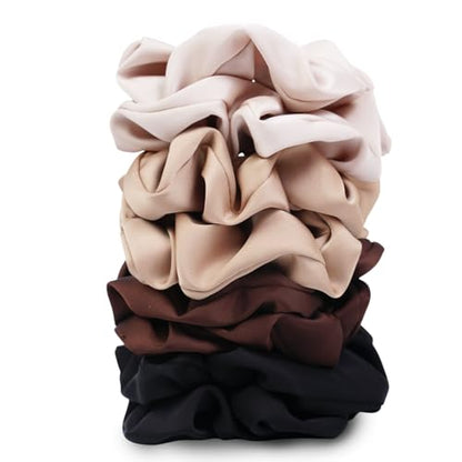Satin Scrunchies for Women – 8PCS Neutral Silk Hair Ties Set (Black, Blonde, Dark Brown, Light Brown) – No Crease, Frizz-Free, Gentle Elastic Hair Bands, Soft & Stylish Everyday Hair Accessories Gifts - color: Large-Neutral