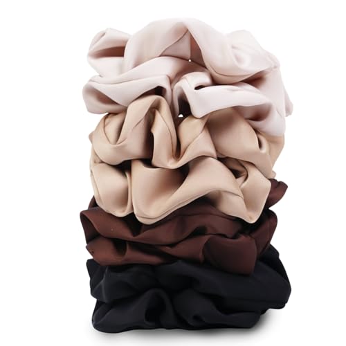 Satin Scrunchies for Women – 8PCS Neutral Silk Hair Ties Set (Black, Blonde, Dark Brown, Light Brown) – No Crease, Frizz-Free, Gentle Elastic Hair Bands, Soft & Stylish Everyday Hair Accessories Gifts - color: Large-Neutral