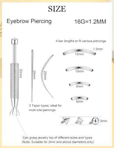 Eyebrow Piercing Jewelry, 16G Vertical Labret Lip Jewelry | Curved Barbell Jewelry for Rook Helix Bridge Cartilage Stainless Steel Eyebrow Rings