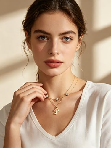 14K Gold A-Z Initial Lette Necklace Star Choker Women Necklace | Personalized Initial Jewelry, Meaningful Name Letter Gift for Women Wife Mom Friend, Perfect Present For Birthday/Anniversary - style: 14K Gold-P
