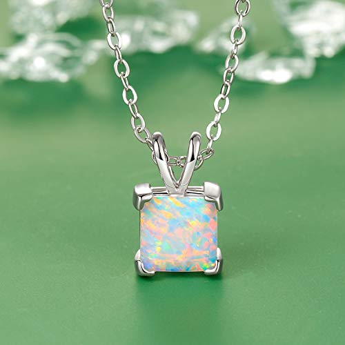 VOLUKA Created Opal/Amethyst/Mystic Topaz Pendant Necklace for Women,18K White/Rose Gold Plated Chain Wedding Engagement Jewelry Gift - color: F-Square opal necklace-w