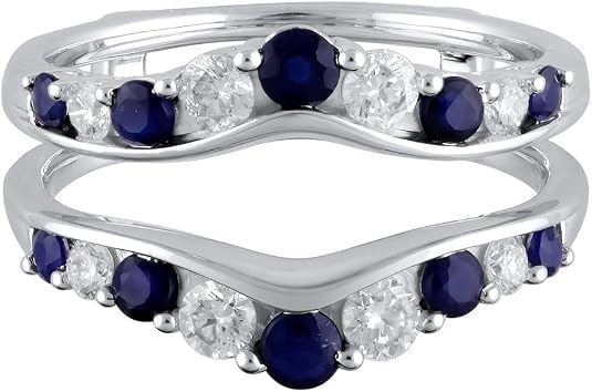 Round Cut Blue Sapphire wedding Enhancer Guard Wrap Ring, 2.20 Ctw, 14K White Gold Plated 925 Sterling Silver, for Women - color: yellow