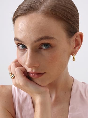 FRUMOS 18K Gold Plated Chunky Hoop Earrings for Women Fashion Thick Gold Hoops Set Jewelry for Birthday Christmas Gifts - color: Croissant Hoops