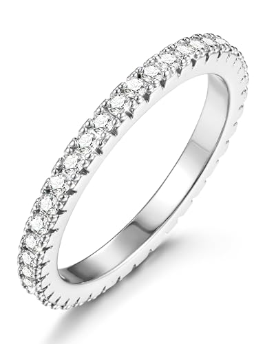 Jstyle Wedding Bands for Women Eternity Band Rings Stackable Cubic Zirconia Ring 2-2.5MM Engagement Band Ring for Women Dainty Simulated Diamond Rings No Tarnish Size 5-9 - color: Silver-Eternity-2.5MM Width