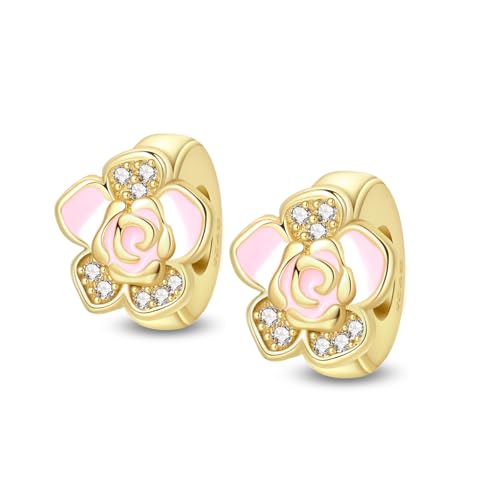 Gold Clip Stopper Charms for Pandora Bracelets Spacers Bead Charms Packs Jewelry Gift for Women - color: Gold Flower-2 Packs