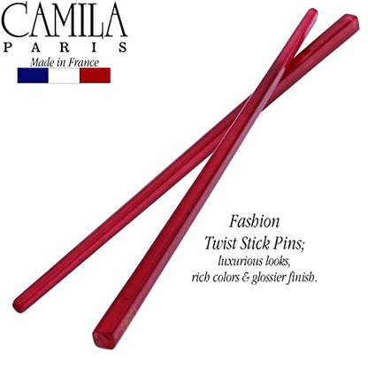 Camila Paris CP3178 French Twist Stick Hair Pin, Set of 2 Red, Girls Chopsticks Hair Pins for Girls Spiral Updo Chignon Bun Holder, Styling Hair Accessories for Women, Made in France - color: Red