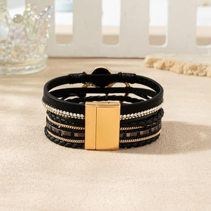 Rantanto Leather Wrap Bracelets For Women Gold Twist Lock Buckle Wrist Cuff | PU leather,Skin-friendly,Boho Stackable Wristband,Fashion Daily Jewelry,Trend Casual Party Bangle,Fit For Birthday, Holiday - color: Heart Black