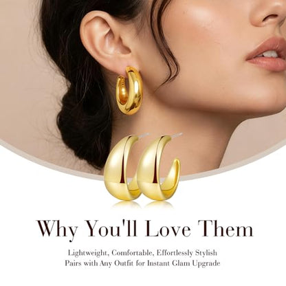 Chunky Gold Hoop Earrings for Women 9 Pairs, Fashion Resin Jewelry Gifts | Thick, Open, Twisted, Huggie, lightweight, 14K Gold-plated, Hypoallergenic, Great for Party/Gathering/Wedding/Work/Daily - color: Golden Earth