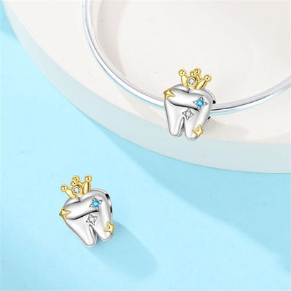 Gold Flower Family Charms for Bracelet Bead Charm for Women Jewelry Present - style: Healthy Teeth