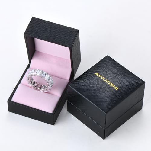 AINUOSHI Eternity Ring, 925 Sterling Silver Engagement Promise Ring for Women,Emerald Oval Radiant Round Cushion Cut Cubic Zirconia CZ Fine Ring,Stackable Full Eternity Wedding Band - color: Radiant Cut
