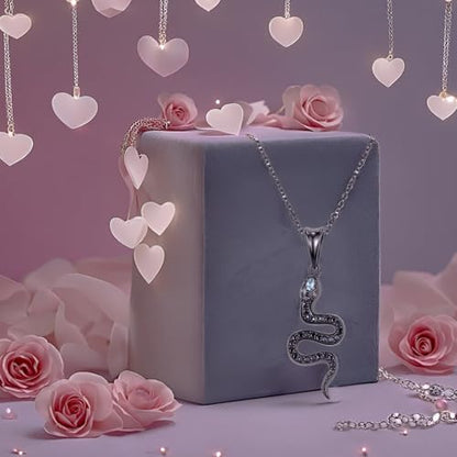 Snake Necklace Dainty Pendant With Cubic Zirconia, Layered Choker, Punk Animal Jewelry, Cool Wedding High Jewelry Party for Women Teen Friends - color: Black