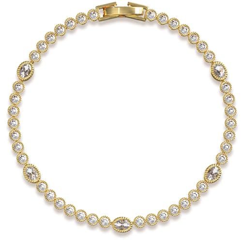 Gold Bracelets for Women, 3mm Cubic Zirconia Tennis Bracelet 7 Inch Gold Jewelry - color: White