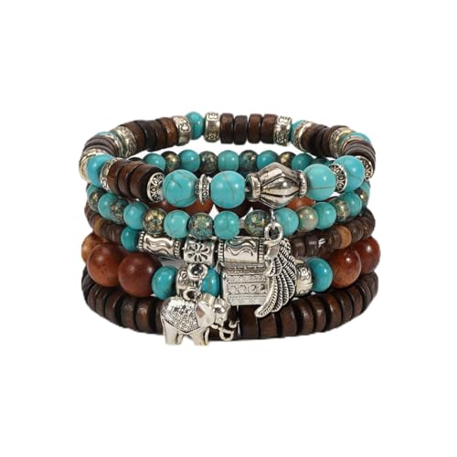 Boho Wooden Beads Bracelets Bohemian Bracelet Stack for Men Women Wood Beaded Bracelet Set - color: D