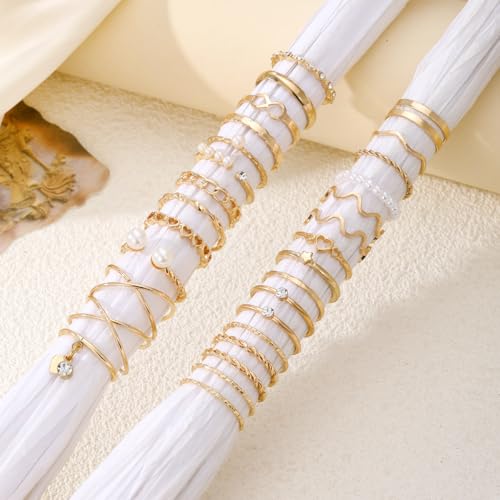 Golden Knuckle Rings Set for Women, 14k Golden Plated Open Stacking Knuckle Midi Rings Dainty Cubic Zirconia Crystal Simple Hollow Cute Rings Pack Jewelry Gifte - color: Golden 29PCS