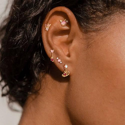 Sterling Silver Earrings Stacks for Women, Hypoallergenic Cartilage Earring | Dainty Stud Huggie Hoop Dangle Chain Earrings, 14K Gold/White Gold Plated - color: 5Pcs Sugar Bear(Single Earring Not a Pair)