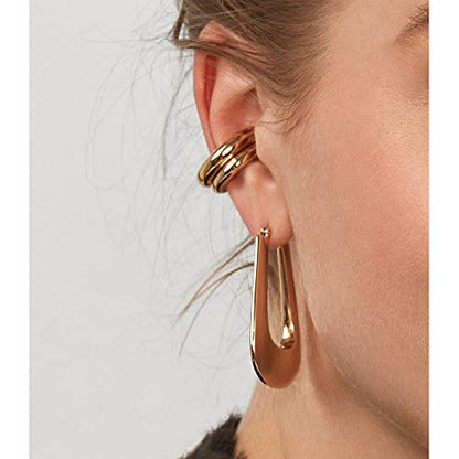 Fomissky-sisa Thick Ear Cuffs for Non Pierced Ears 2 Size Per Set, Unique Ear Cuff Conch Earrings Gold Plated Boho Jewelry
