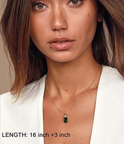 Diamond Pendant Necklaces for Women, Dainty 18k Gold/White Gold Plated Necklace, Gold/Silver Simple Choker Necklaces for Women, Trendy Jewelry Gifts - color: Square Green CZ -Gold