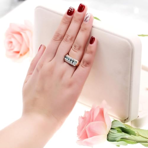 Uloveido Beautiful Women's 7 Stones Wedding Band Oval Cubic Zirconia Engagement Anniversary Rings J501 - color: Rose Gold-Light Blue