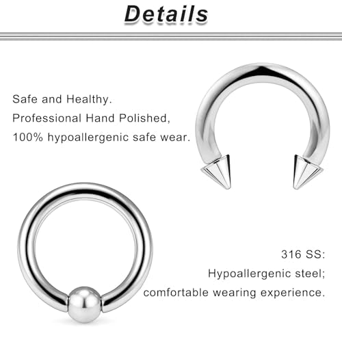 00G 0G 2G 4G 6G 8G 10G 12G 14G 16G Septum Rings Silver Black Surgical Steel Heavy Gauges Earrings Stretching kit Eyebrow Lip Septm Nose Rings Helix Tragus Daith Rook Earrings Hoops 10mm-19mm - color: Silver, size: 4G(5.0mm)-Inner Dia:19mm