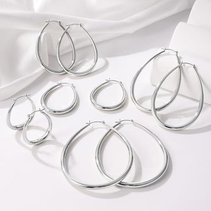 Gacimy Chunky Hoop Earrings for Women, 14K Gold Plated Oval Hoop Earrings with 925 Sterling Silver Post - color: Silver, size: 50mm