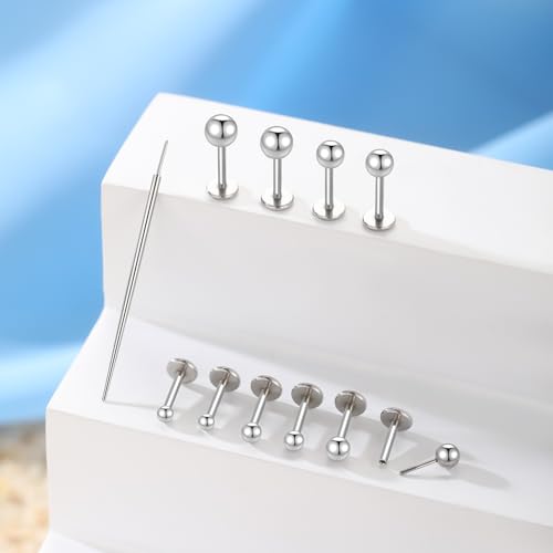 Xpircn Flat Back Stud Earrings 16G 18G 20G Tiny CZ Stud Earrings, Gold Flat Back Earrings, Threadless Cartilage Tragus Piercing Conch Helix Stud - color: Silver-Tiny Ball, size: 18G 6mm Bar