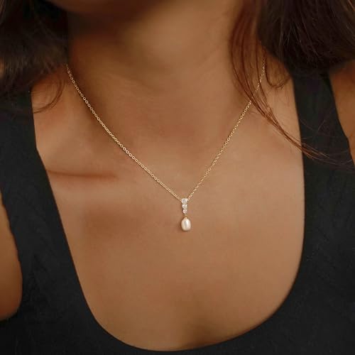 Pearl Necklaces for Women,Dainty Gold Pendant Necklaces Waterproof Jewelry | 14K Gold Plated Pearl Necklaces,Dainty Elegant Wedding Necklace,Small Cute Adjustable Minimalist Necklace,Non Tarnish Jewelry - color: GOLD-4