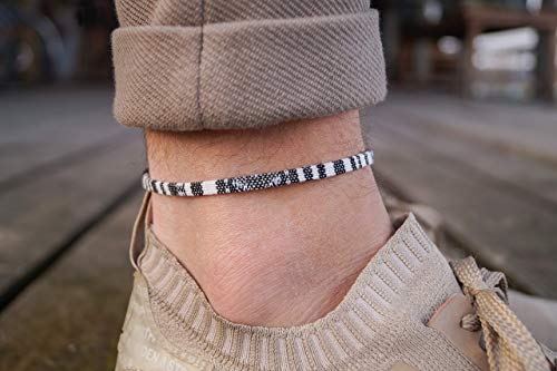Made by Nami Surfer Anklet for Men and Women Waterproof and Adjustable Surfer Ankle Bracelet String Ankle Bracelet Beach Accessory for Ethnic Hippie Style - color: White