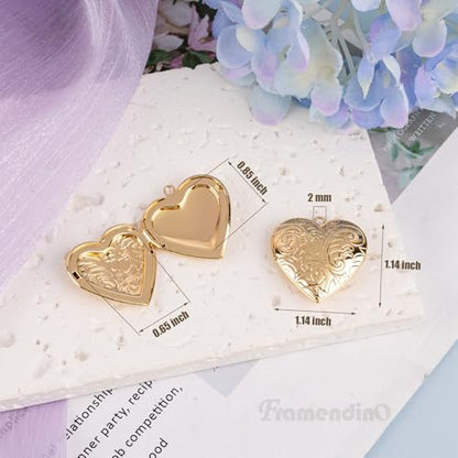 Framendino, Heart Photo Frame Charms DIY Locket Pendants for Jewelry Making - color: Gold, size: 10 Pack