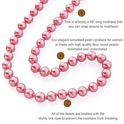 BABEYOND Long Pearl Necklace Faux Pearls Necklace Set Beaded Long Pearls Necklace 1920s Gatsby Costume Jewelry - color: Dusty Pink