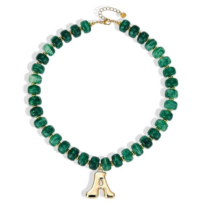 Initial Beaded Necklaces for Women,14K Gold Plated Bubble Letter Pendant Jewelry Gifts - color: acrylic neccklace-a