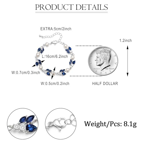 EVER FAITH Gorgeous Cubic Zirconia Pearl Wedding Link Bracelet for Bride | Marquise Teardrop Crystal Bridal Prom Jewelry, for Women Bridesmaids - style: Cluster_Blue