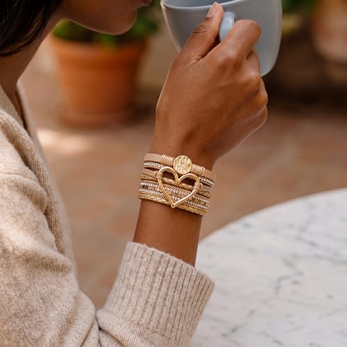 Edoneery Leather Wrap Bracelets for Women, Boho Layered Cuff Bangle | Gold circle, Multi-layer Leather Cuff, Daily wear, Stackable Bangle, Easy on-off, Western Jewelry Gifts for Women - color: Gold-5
