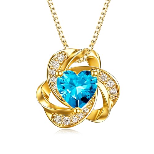 Midari 18K Gold Love Knot Necklace Love Knot Pendant Necklace with 12 Months Birthstones I Love You Forever Jewelry Gifts for Women Mom Her - color: 03-March