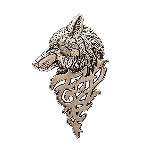 coadipress Vintage Bohemian Wolf Pin Brooch Fashion Animal Dire Wolf Head Coyote Antique Retro Lapel Brooches Badge Men's Suits Buckle Neckwear Accessories - color: Ancient Silver