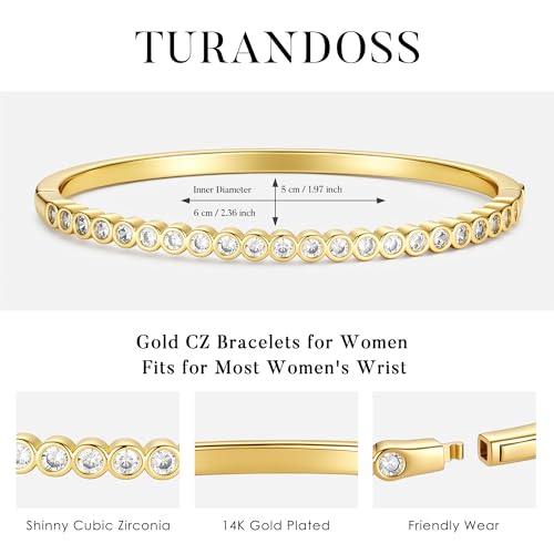 Turandoss Dainty Tennis Bangle Bracelets for Women Jewelry Gifts | 14K Gold Plated, Personalized Tennis Bracelets, Trendy Cubic Zirconia Bangle Bracelet, Jewelry Gifts for Mom Wife Sister - color: Half CZ Bangle - Round Tennis