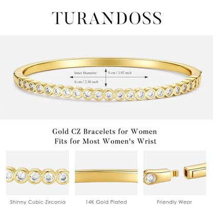 Turandoss Dainty Tennis Bangle Bracelets for Women Jewelry Gifts | 14K Gold Plated, Personalized Tennis Bracelets, Trendy Cubic Zirconia Bangle Bracelet, Jewelry Gifts for Mom Wife Sister - color: Half CZ Bangle - Round Tennis
