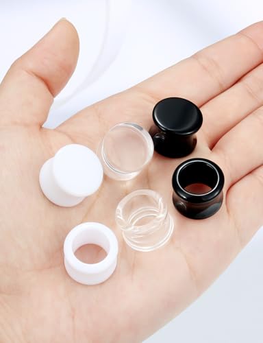 Ears Gauges Tunnels Plugs for Women Acrylic Solid Tunnel Ear Gauge Stretching Kit 6G to 1 1/4 Inch (4MM- 30MM) Expander Stretcher Plug Earrings Piercing Jewelry for Women Black White Clear - style: almost 9/16 inch, Black White Clear
