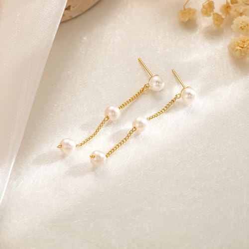 CHESKY Pearl Drop Earrings for Women, 14K Gold Plated Pearl Dangle Earrings | Dainty Pearl Earrings for Women,WaterProof Gold Brides Wedding Earrings,Bridesmaid Bridal Gift,Trendy Women Everyday Jewelry - style: pearls