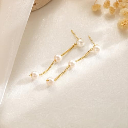 CHESKY Pearl Drop Earrings for Women, 14K Gold Plated Pearl Dangle Earrings | Dainty Pearl Earrings for Women,WaterProof Gold Brides Wedding Earrings,Bridesmaid Bridal Gift,Trendy Women Everyday Jewelry - style: pearls