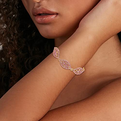 Flyonce Wedding Jewelry Set Rhinestone Crystal Bridal Leaf Necklace Drop Dangle Chandelier Earrings Sets for Women - color: Light Pink Gold-Tone