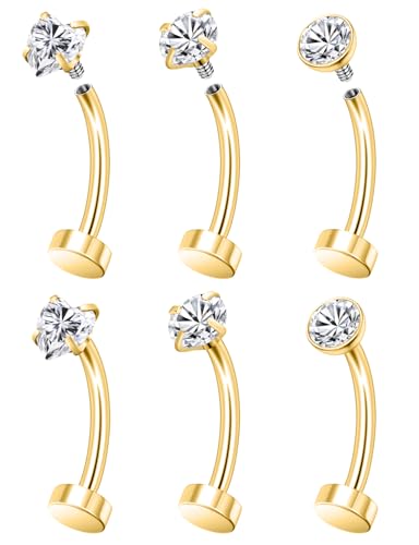 Vsnnsns 14G Floating Belly Button Ring Piercing Jewelry 316L Stainless Surgical Steel Round Heart Cubic Zirconia Navel Rings Belly Button Ring Piercing Jewelry for Women 14 Gauge Hypoallergenic - color: Gold-10MM Bar-Clear CZ