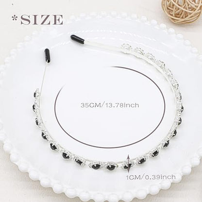 Bridal Headpiece Wedding Headband with Crystal and Hair Accessories (Black, 5.5'') - color: Black