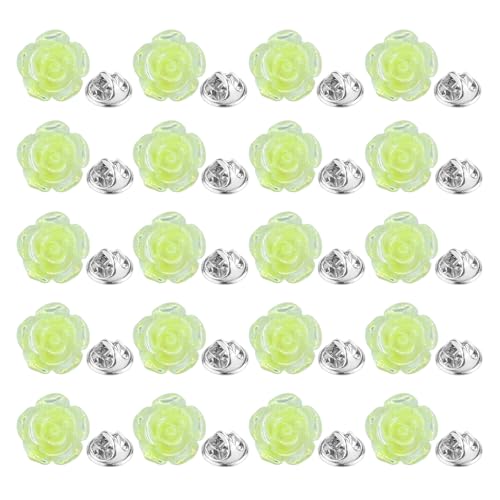 20 Pcs Enamel Rose Flowe Brooches Pins for Women Colorful Floral Brooch Flower Lapel Pin Badge Crafts Breastpin Jewelry Gift for Women Men Clothing Bags Backpacks Jackets Hat - color: Green