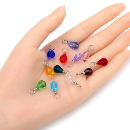 3 Sets Adabele Dangle Birthstone Charm Pendant Drops 10mm Austrian Teardrop Crystal Beads Silver Plated Open Jump Rings (36pcs) - size: Teardrop charms with jump rings (3 Sets/36pcs)