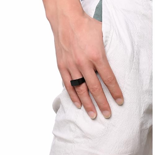 MYNENEY Stainless Steel Square Shape Signet for Men Statement Ring - color: 10x16mm Black