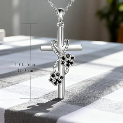 POPLYKE Cross Necklace for Women 925 Sterling Silver Cross Pendant Necklace Animal Jewelry Christmas Gifts for Women Mother Grandma - style: paw