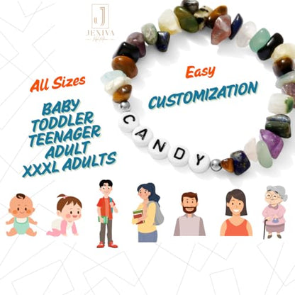 Customized Name Bracelet for Couples, Family, Friends, Personalized Bracelet with Names, Crystal Beads and elastic stretch - style: Chip Stones