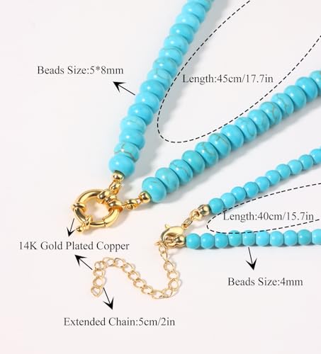 CASDAN 2Pcs Natural Gemstone Beaded Choker Necklaces for Women | Boho Colorful Beads Choker,Natural Stone Surfer Beach Necklaces,Handmade Summer Jewelry,Charm Trendy Necklaces - color: Sky blue